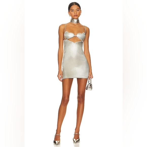 15. NWOT AMOR MIA HEARTBREAKER DRESS IN SILVER - Picture 2 of 8